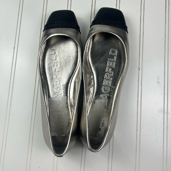 Karl Lagerfeld Vintage Paris Metallic Silver Flats Women’s Size 8 - Picture 4 of 7
